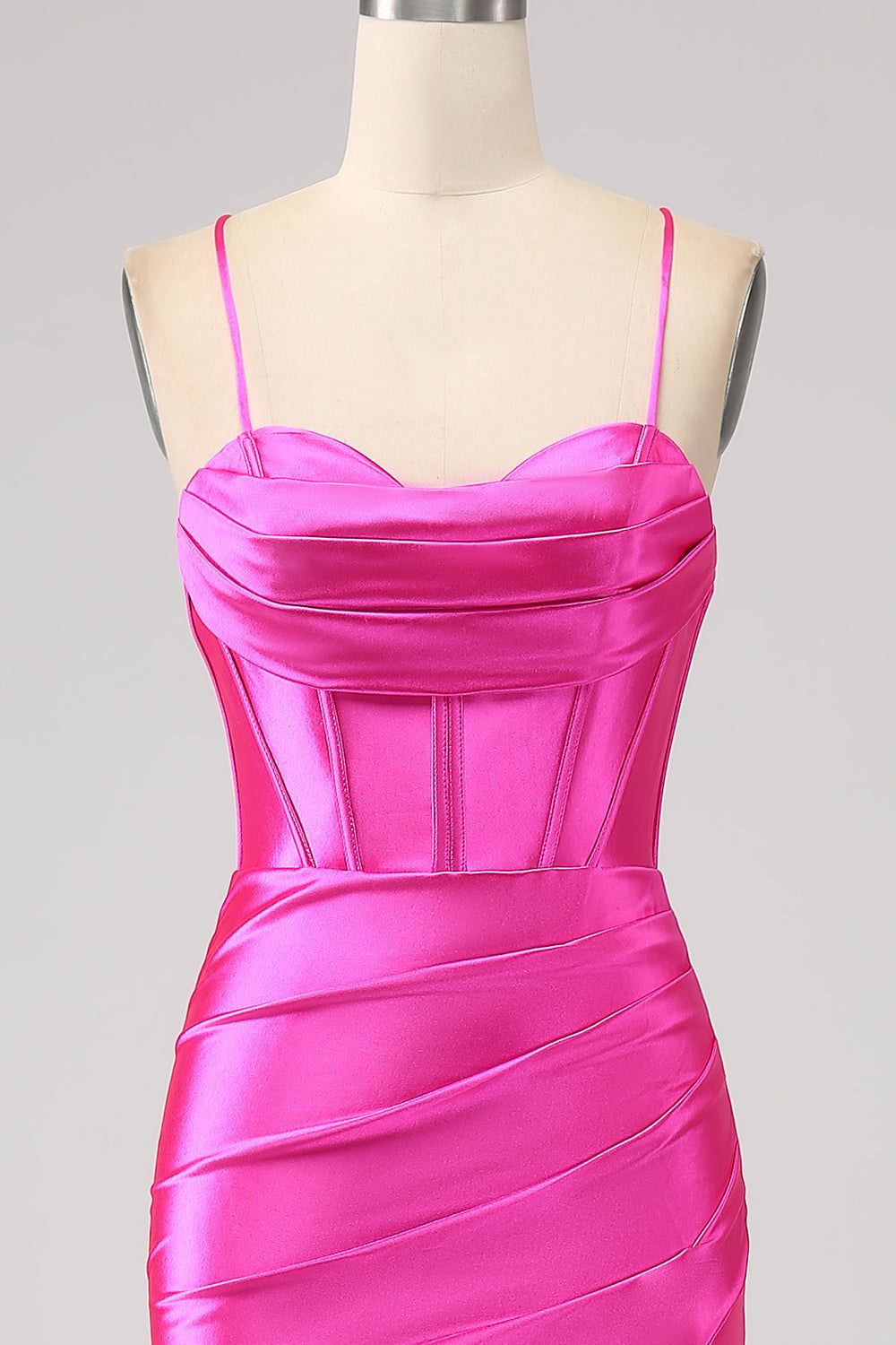 Stunning Mermaid Spaghetti Straps Fuchsia Corset Prom Dress with Split Front sold by Zapaka product image thumbnail 4