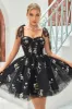 A Line Spaghetti Straps Black Short Homecoming Dress with Appliques sold by Zapaka
