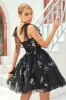 A Line Spaghetti Straps Black Short Homecoming Dress with Appliques sold by Zapaka