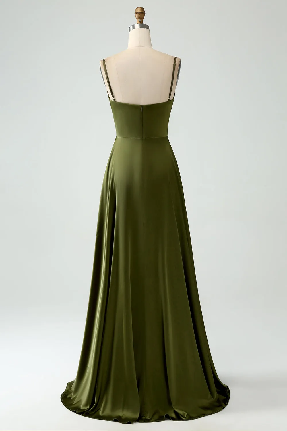 Olive A-Line Spaghetti Straps Satin Long Bridesamid Dress sold by Zapaka product image thumbnail 2