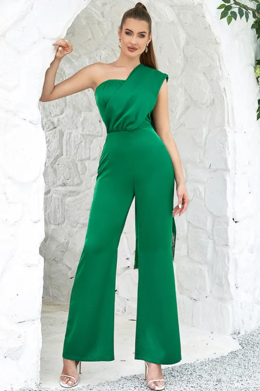 Garcelle One Shoulder Jumpsuit - Green Lavender Stripe