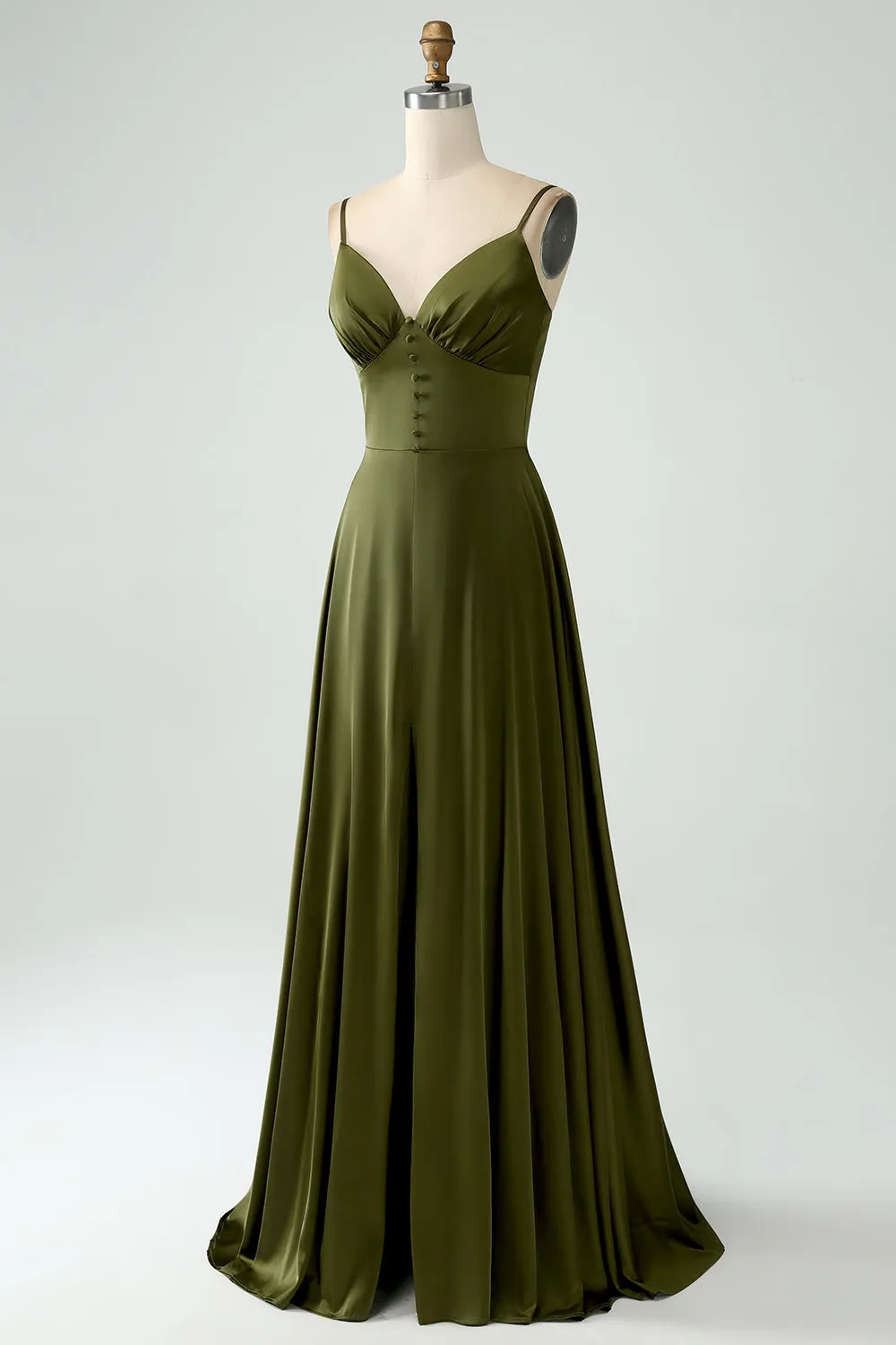 Olive A-Line Spaghetti Straps Satin Long Bridesamid Dress sold by Zapaka product image thumbnail 3