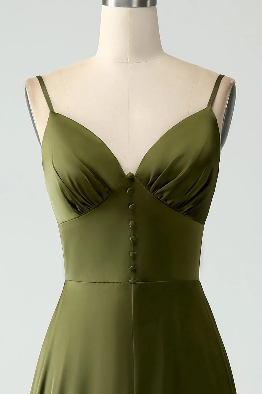 Olive A-Line Spaghetti Straps Satin Long Bridesamid Dress sold by Zapaka product image thumbnail 4