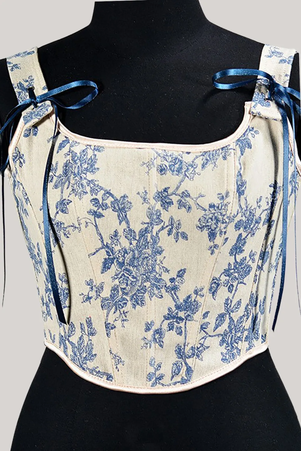 Blue Flower Lace-Up Back Corset Bustier Top sold by Zapaka