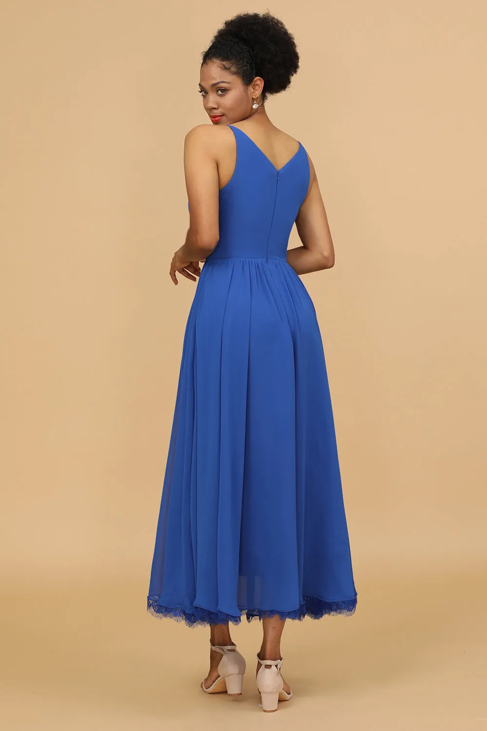 Royal Blue V-Neck Chiffon Bridesmaid Dress sold by Zapaka product image thumbnail 2