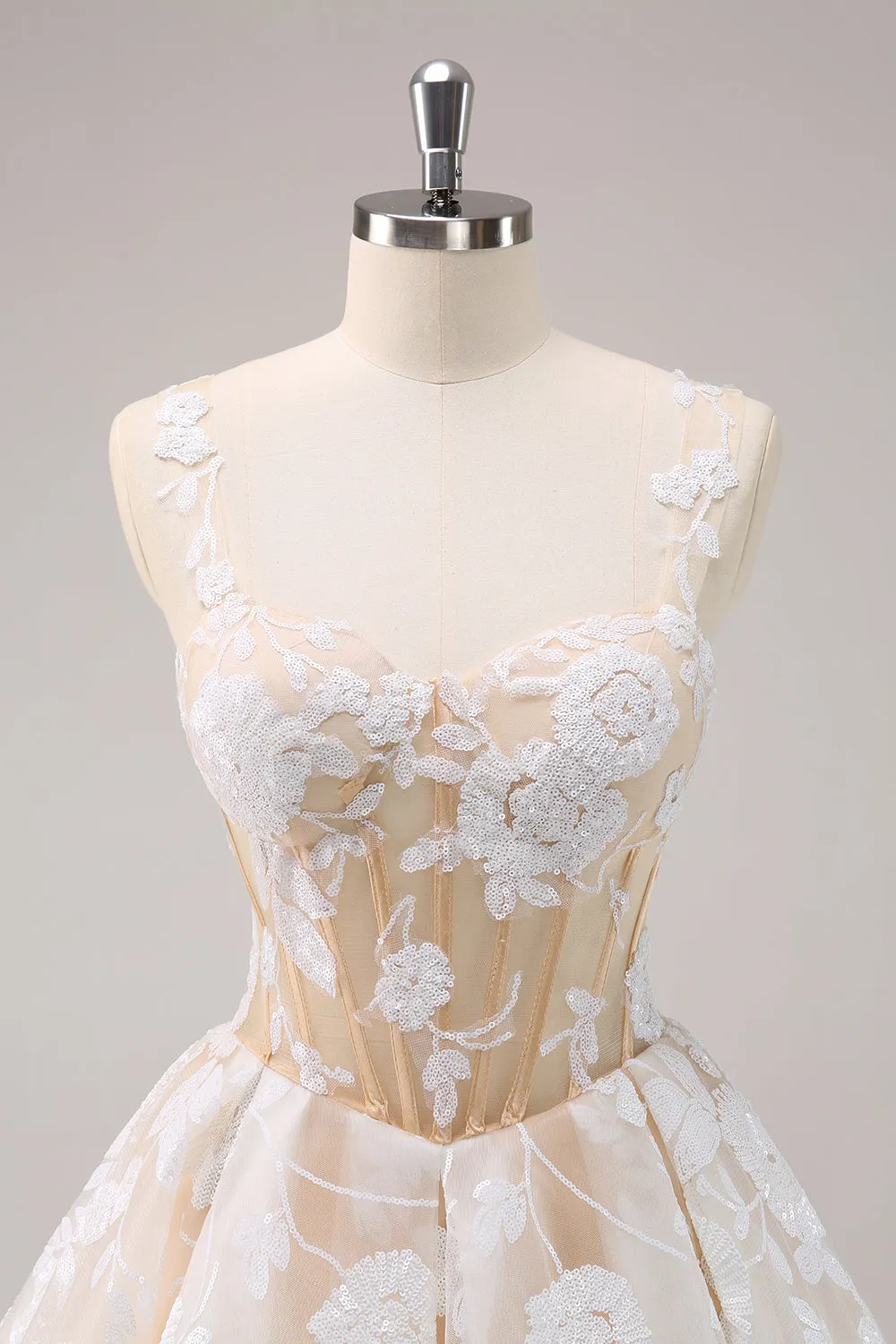 Sparkly White A-Line Floral Corset Short Homecoming Dress sold by Zapaka product image thumbnail 4