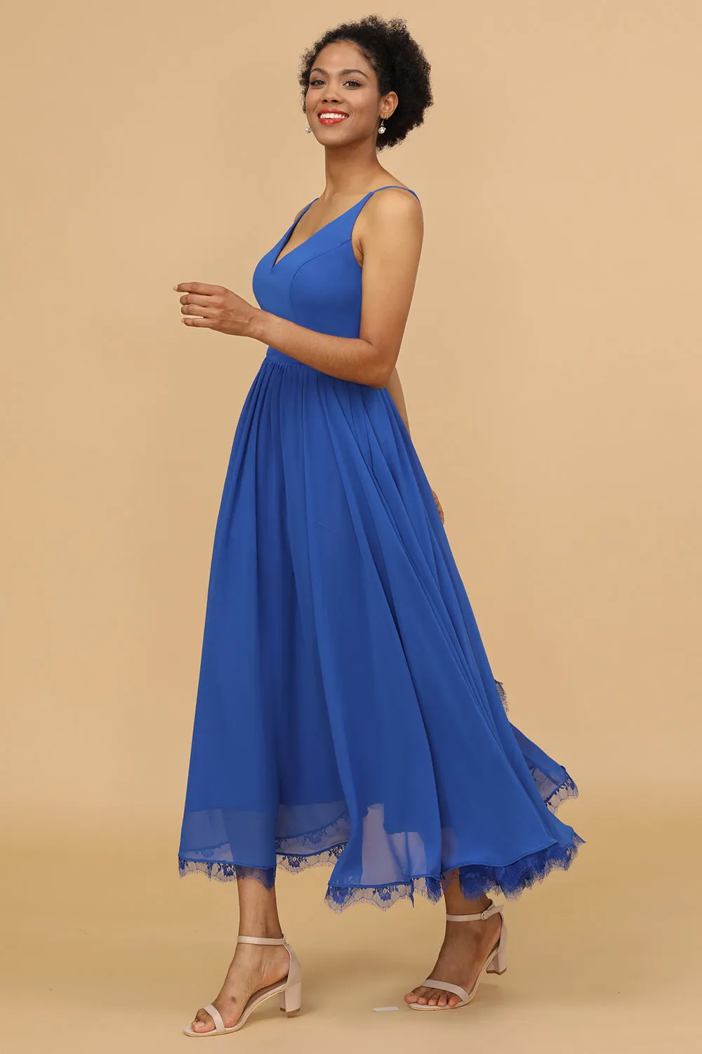 Royal Blue V-Neck Chiffon Bridesmaid Dress sold by Zapaka product image thumbnail 3