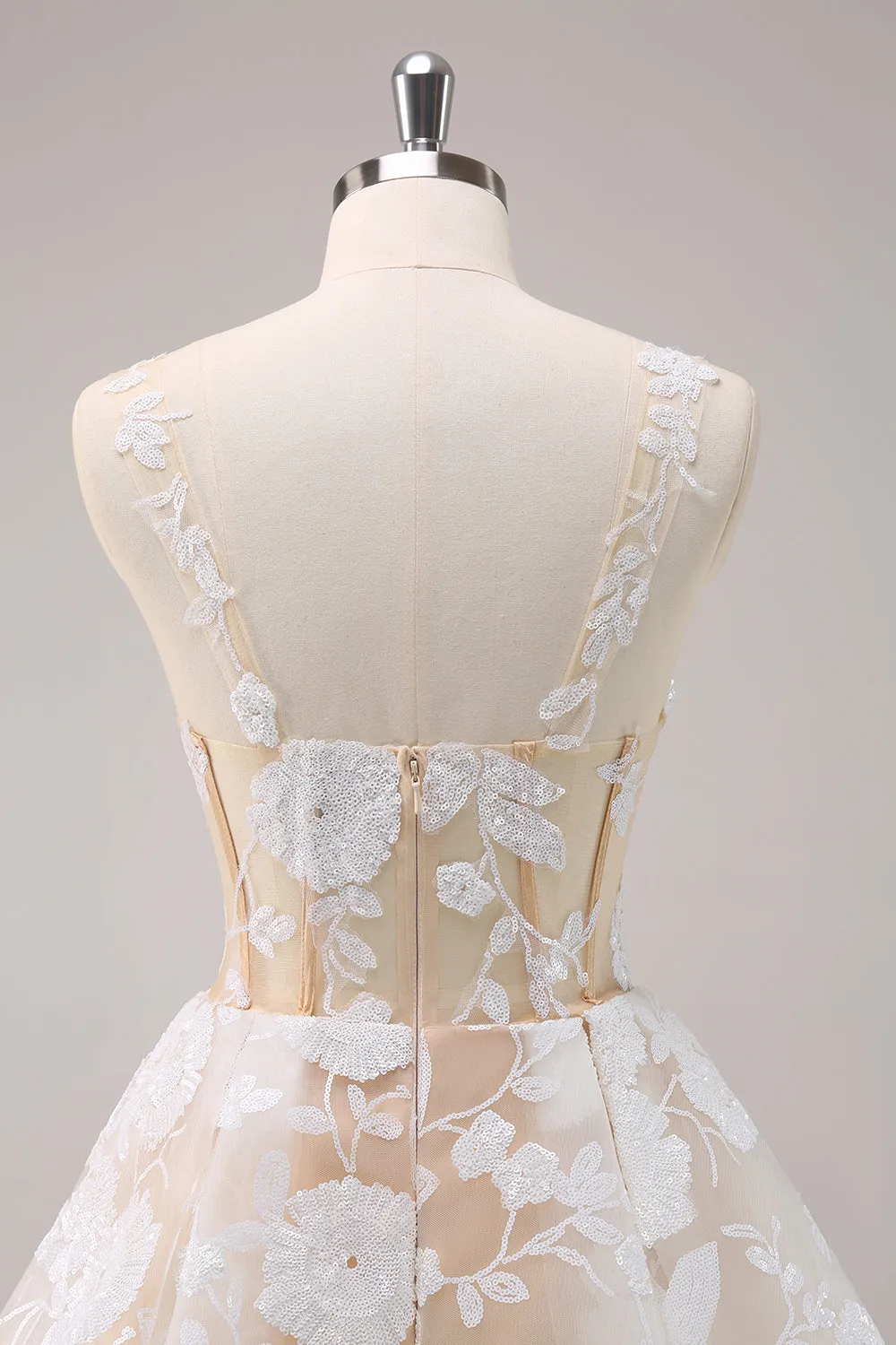 Sparkly White A-Line Floral Corset Short Homecoming Dress sold by Zapaka product image thumbnail 5
