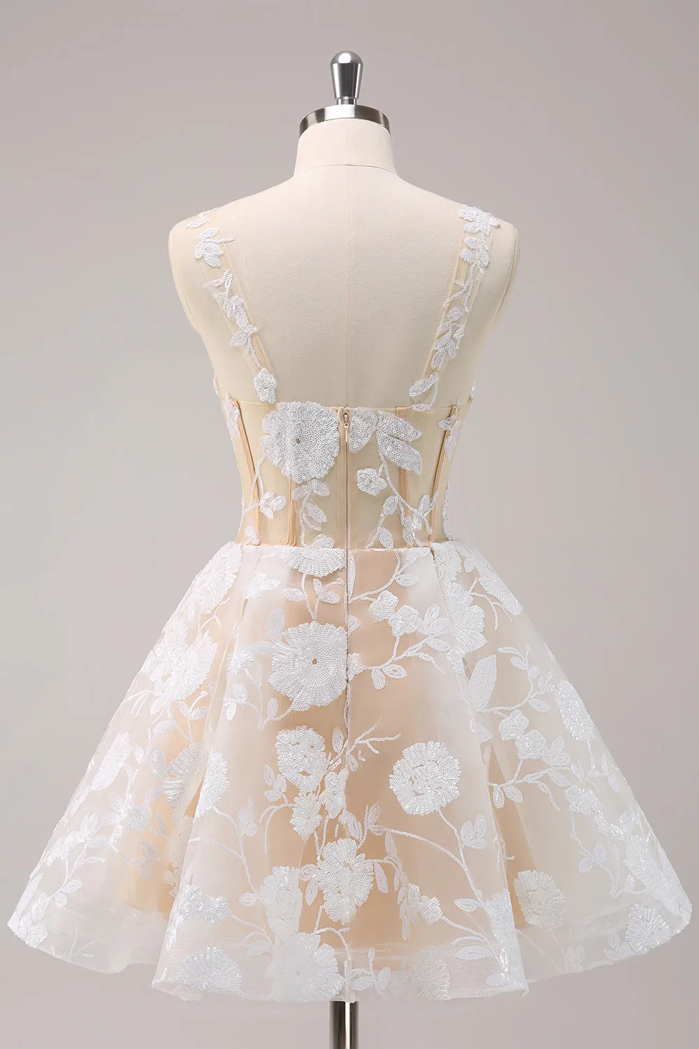 Sparkly White A-Line Floral Corset Short Homecoming Dress sold by Zapaka product image thumbnail 2