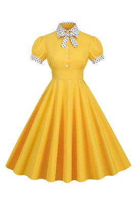 Yellow Swing 1950s Dress with Polka Dots sold by Zapaka