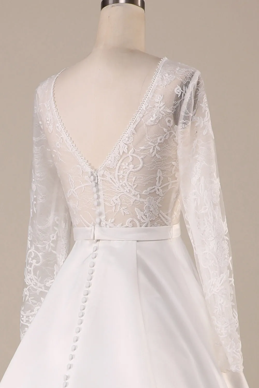 Ivory Satin Sweep Train Long Sleeves Wedding Dress sold by Zapaka product image thumbnail 5