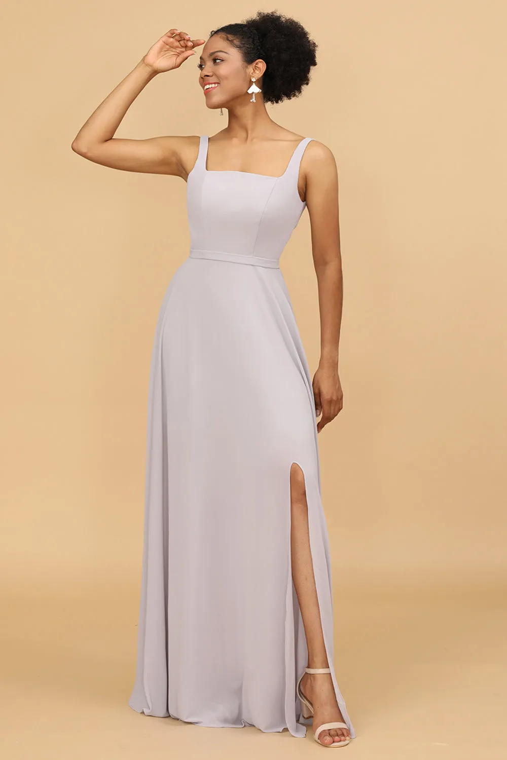 Grey Square Neck Chiffon Bridesmaid Dress sold by Zapaka product image thumbnail 3