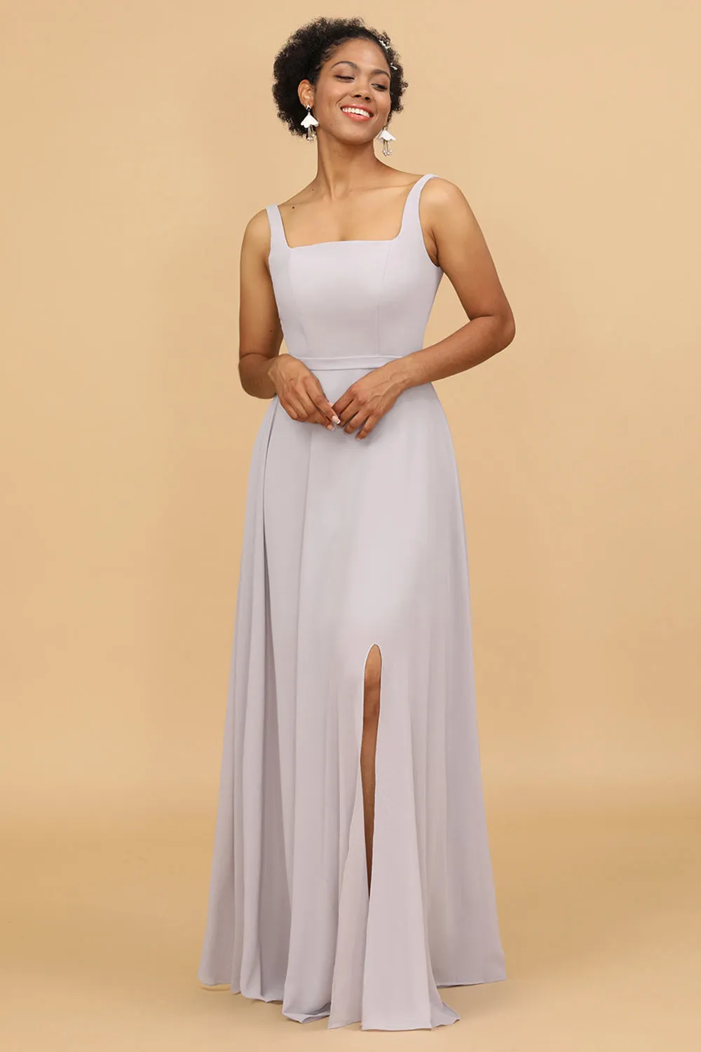 Grey Square Neck Chiffon Bridesmaid Dress sold by Zapaka product image thumbnail 4