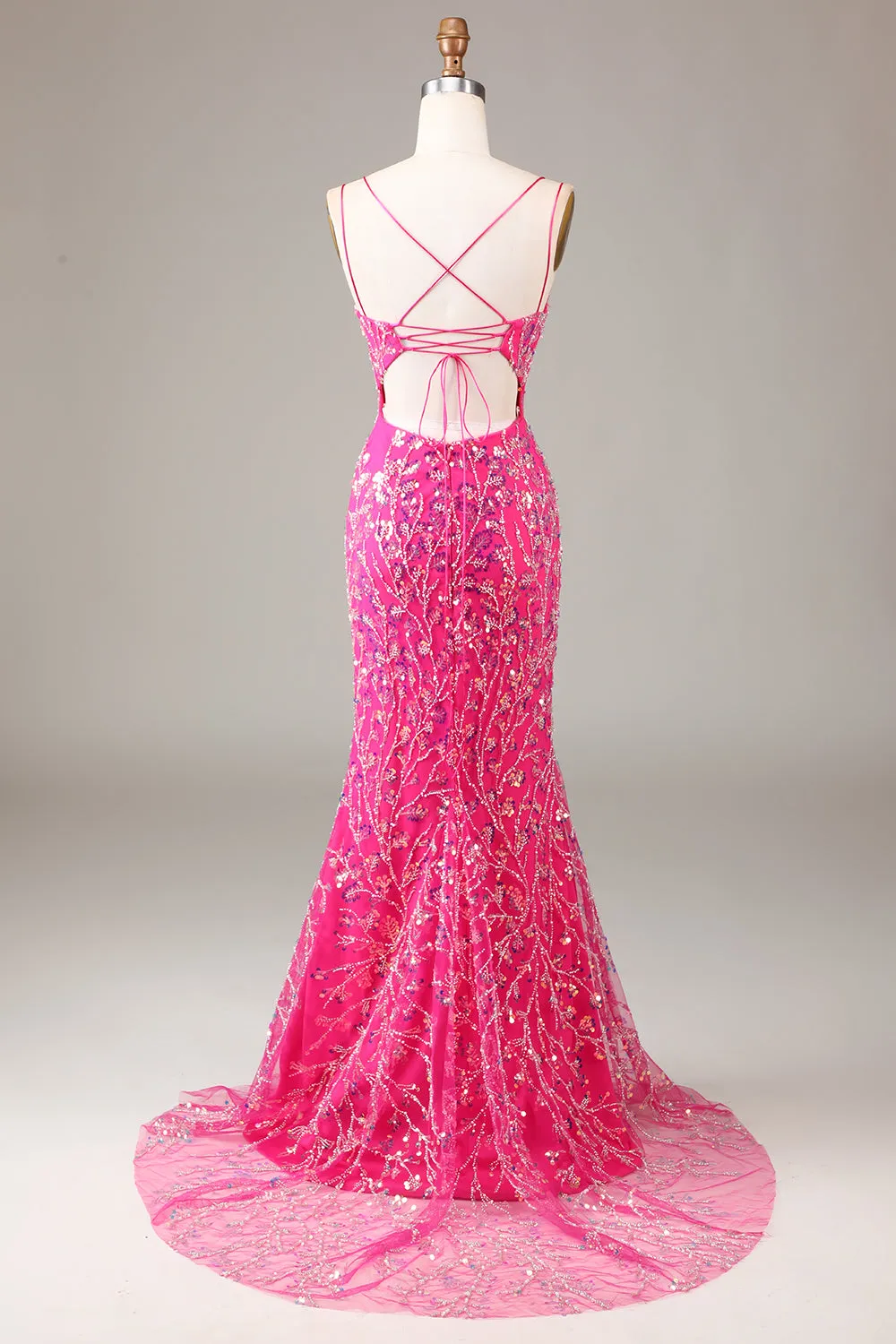Hot Pink Sequins & Beaded Mermaid Prom Dress with Slit sold by Zapaka product image thumbnail 2