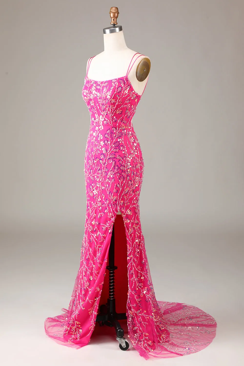 Hot Pink Sequins & Beaded Mermaid Prom Dress with Slit sold by Zapaka product image thumbnail 4