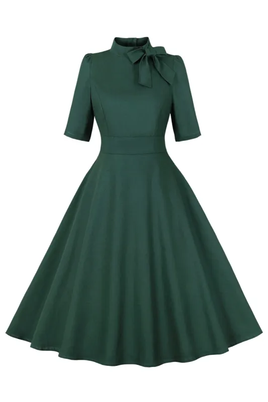 Dark Green Stand Collar Vintage 1950s Dress sold by Zapaka