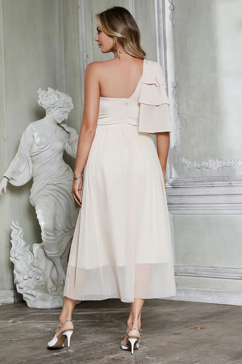 Elegant Apricot A-Line One Shoulder Corset Party Dress sold by Zapaka product image thumbnail 2