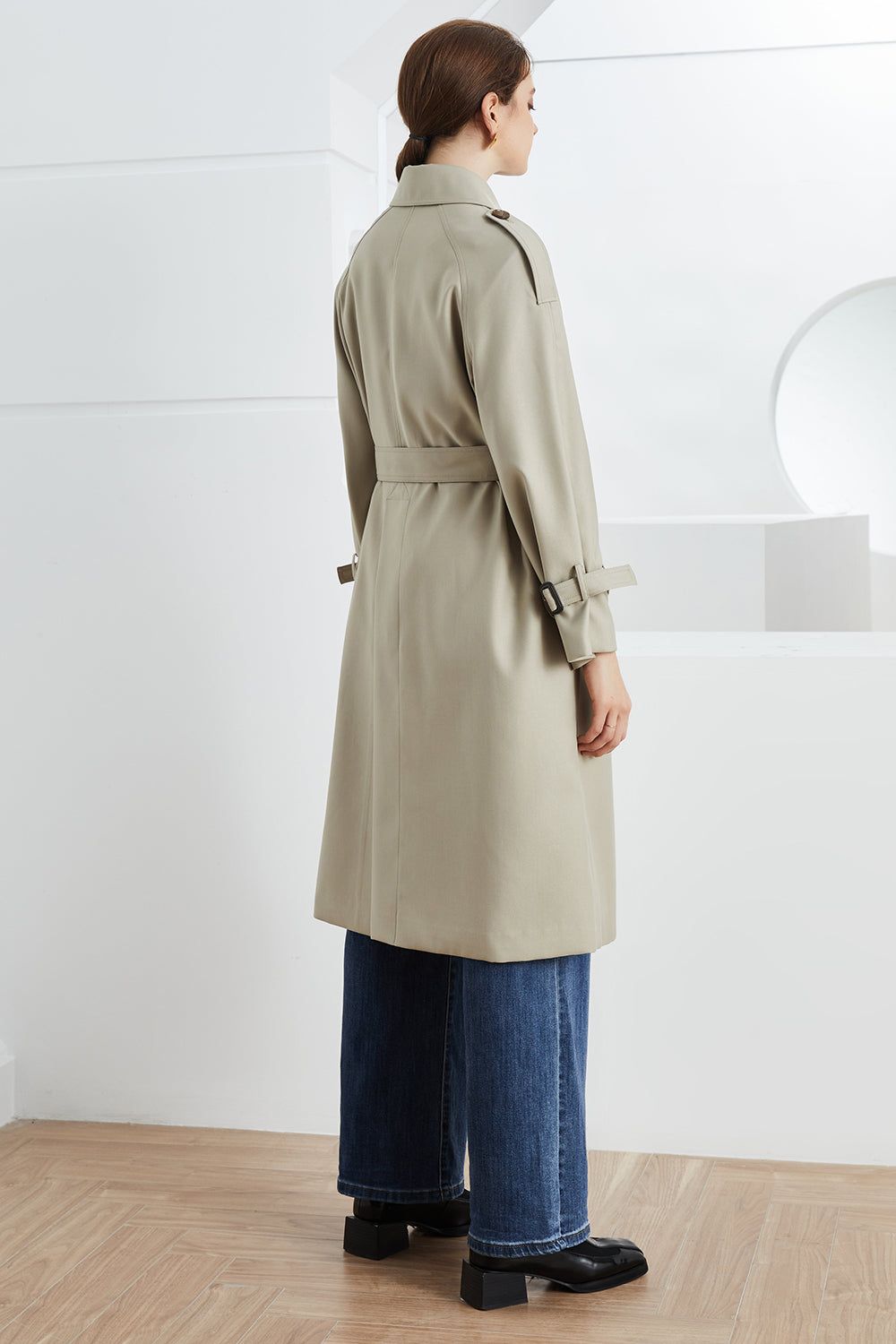 Grey Lapel Double Breasted Fitted Trench Coat with Belt sold by Zapaka product image thumbnail 2