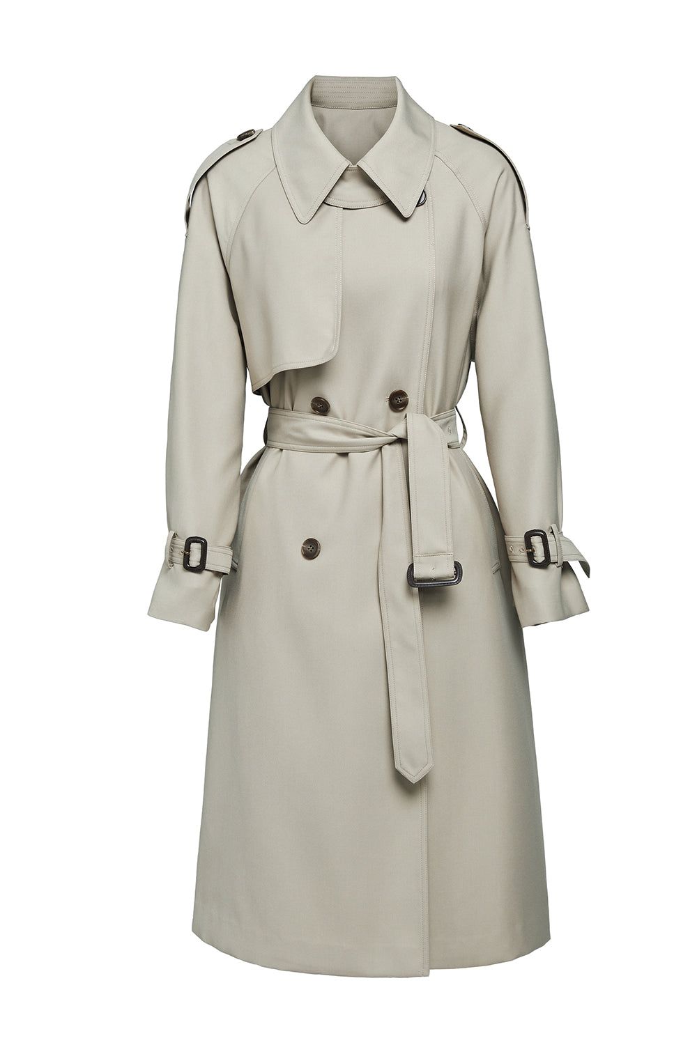 Grey Lapel Double Breasted Fitted Trench Coat with Belt sold by Zapaka product image thumbnail 3