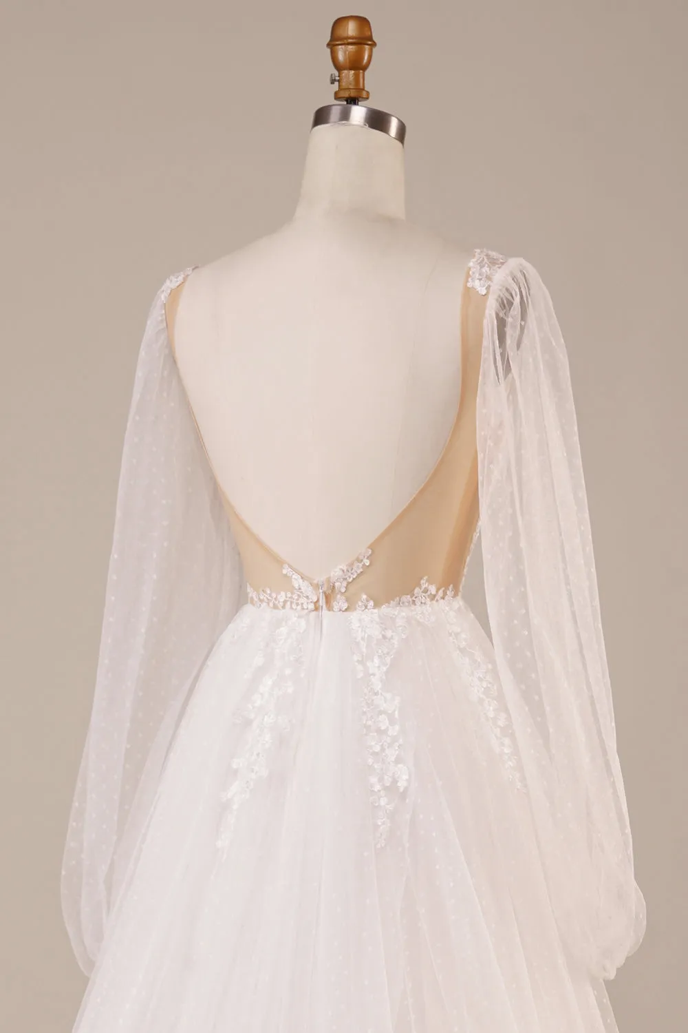 Long Sleeves Open Back Ivory Wedding Dress with Appliques sold by Zapaka product image thumbnail 5