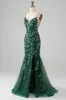 Mermaid Lace-Up Back Dark Green Prom Dress with Appliques sold by Zapaka