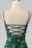 Mermaid Lace-Up Back Dark Green Prom Dress with Appliques sold by Zapaka