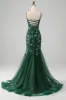 Mermaid Lace-Up Back Dark Green Prom Dress with Appliques sold by Zapaka