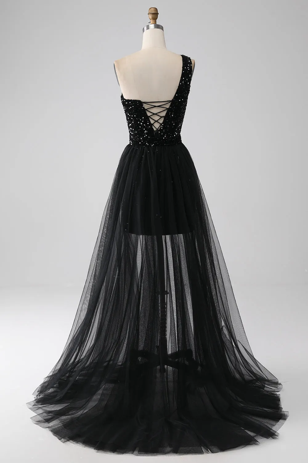A-Line Black One Shoulder Sequins Prom Dress sold by Zapaka product image thumbnail 2