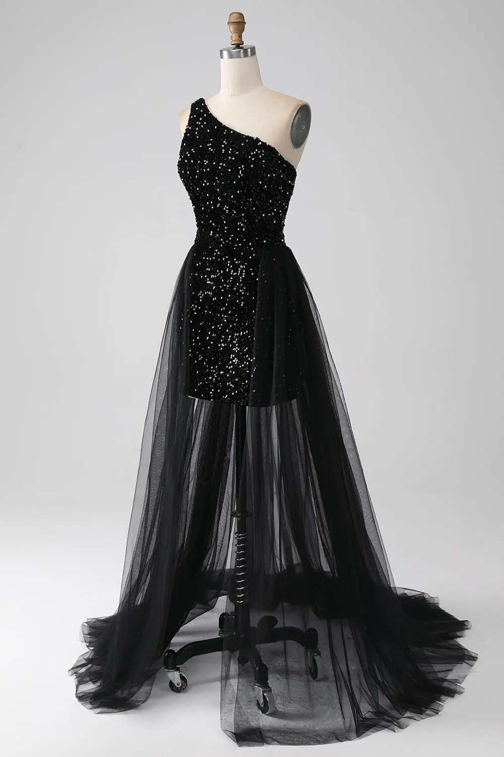 A-Line Black One Shoulder Sequins Prom Dress sold by Zapaka product image thumbnail 3