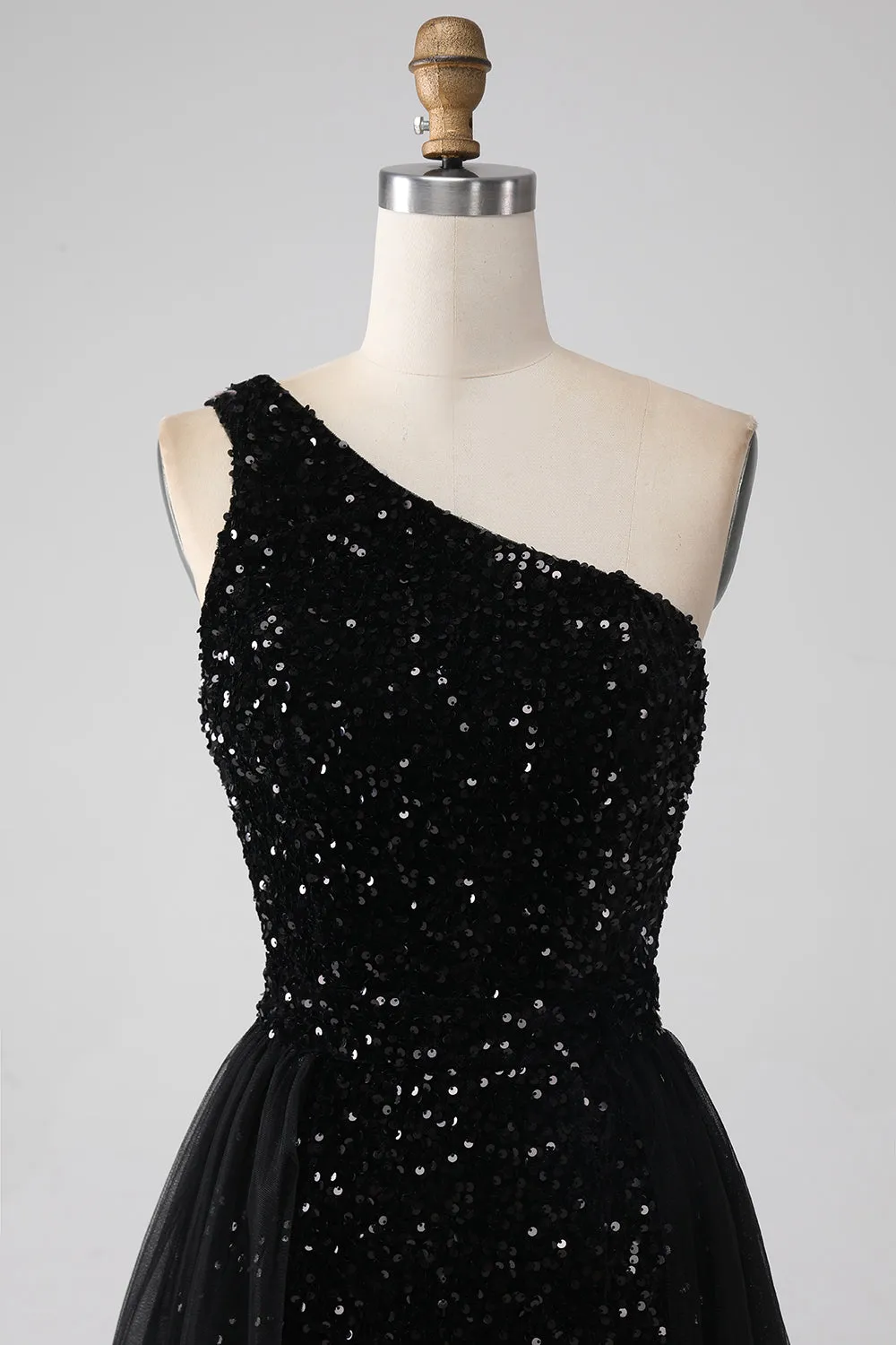 A-Line Black One Shoulder Sequins Prom Dress sold by Zapaka product image thumbnail 4