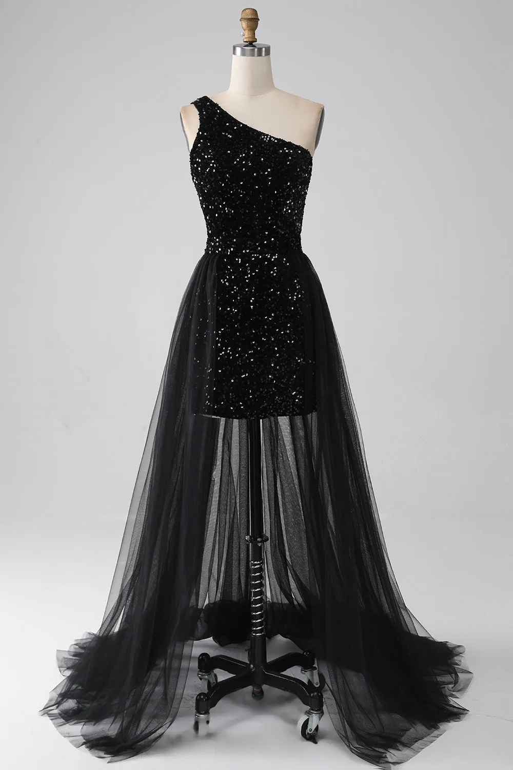 A-Line Black One Shoulder Sequins Prom Dress sold by Zapaka