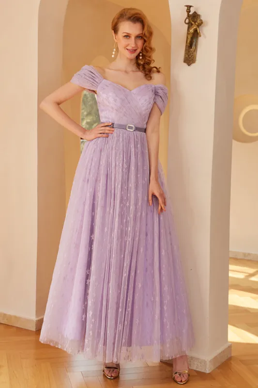 Purple A Line Prom Dress (Belt not included) sold by Zapaka