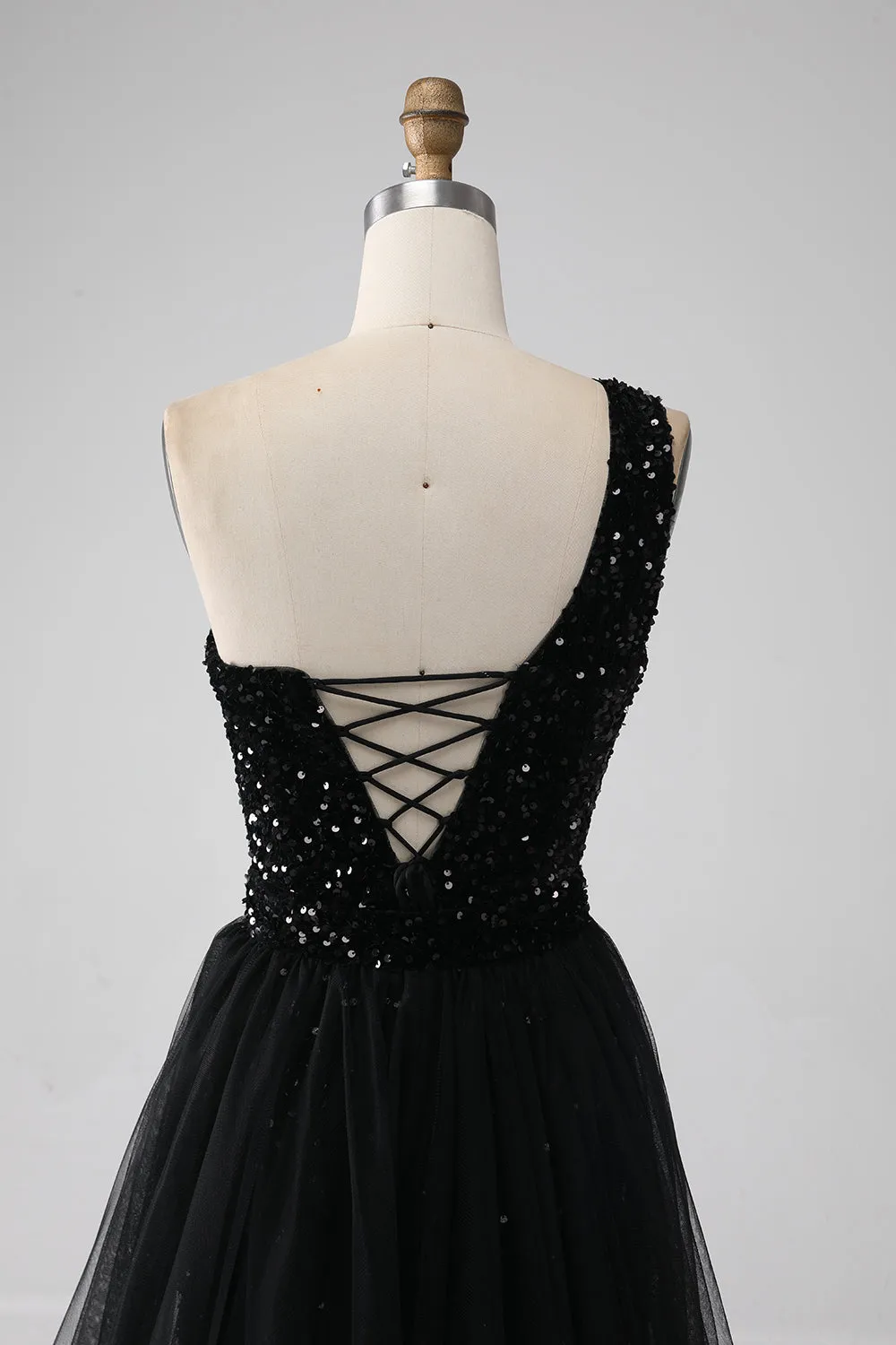 A-Line Black One Shoulder Sequins Prom Dress sold by Zapaka product image thumbnail 5