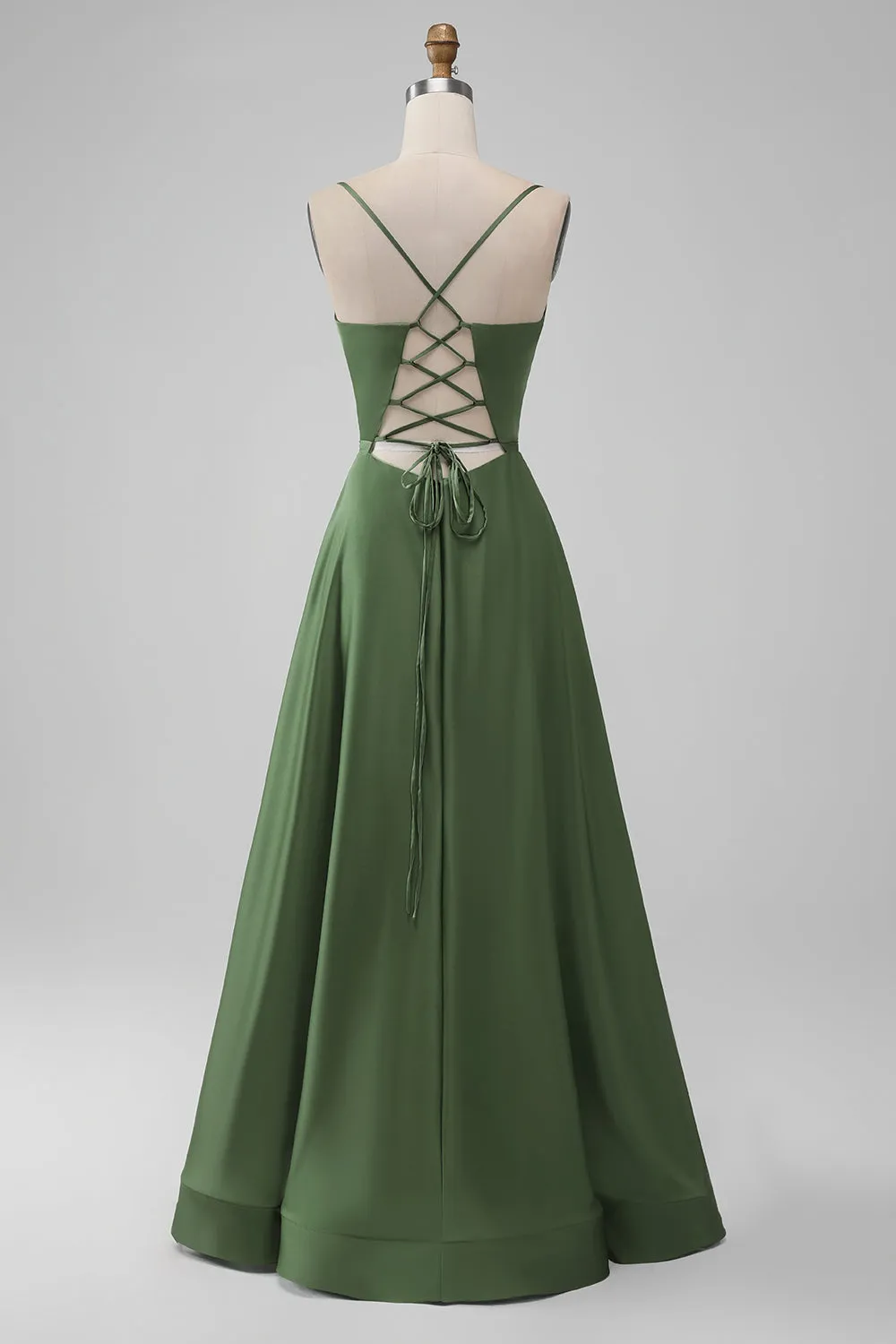 Green Satin V Neck A-line Long Bridesmaid Dress sold by Zapaka product image thumbnail 2