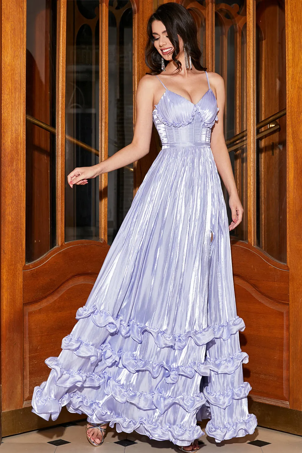 Stunning A Line Spaghetti Straps Lavender Corset Prom Dress with Slit sold by Zapaka product image thumbnail 3