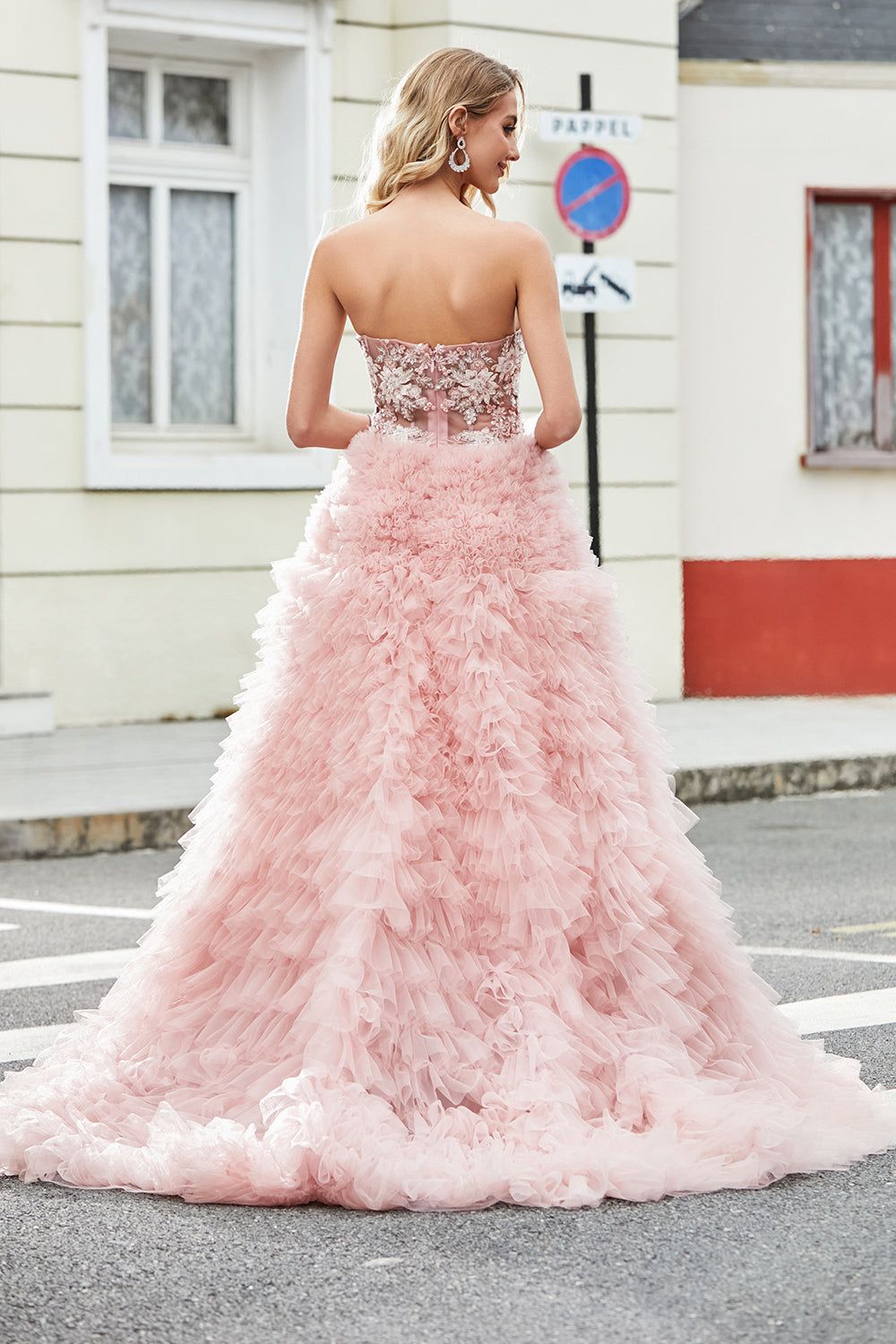A-Line Strapless Beaded Blush Tiered Long Prom Dress sold by Zapaka product image thumbnail 2