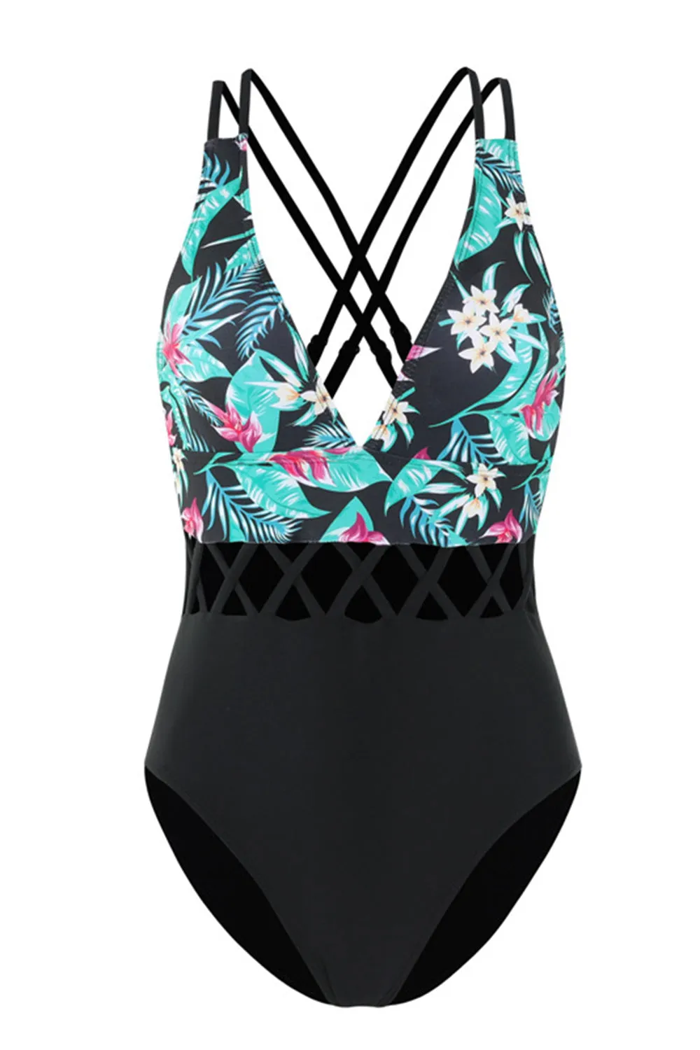 Printed V-Neck Cut Out One Piece Black Swimwear sold by Zapaka product image thumbnail 3