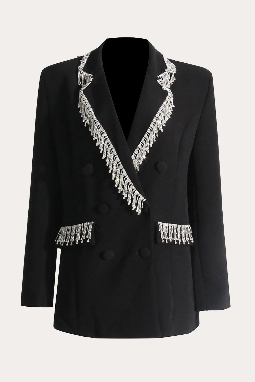 Black Fringed Double Breasted Women Prom Blazer sold by Zapaka