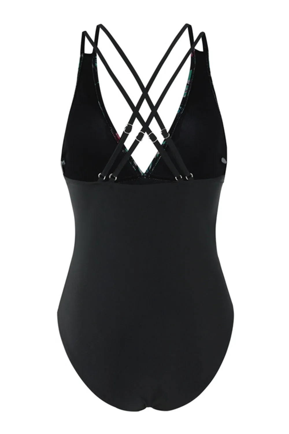 Printed V-Neck Cut Out One Piece Black Swimwear sold by Zapaka product image thumbnail 4