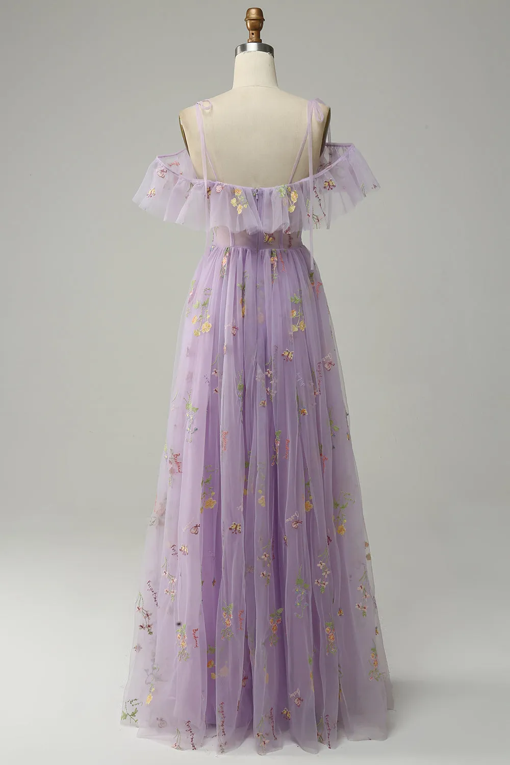 A-Line V-Neck Spaghetti Straps Embroidery Lavender Long Prom Dress with Slit sold by Zapaka product image thumbnail 2