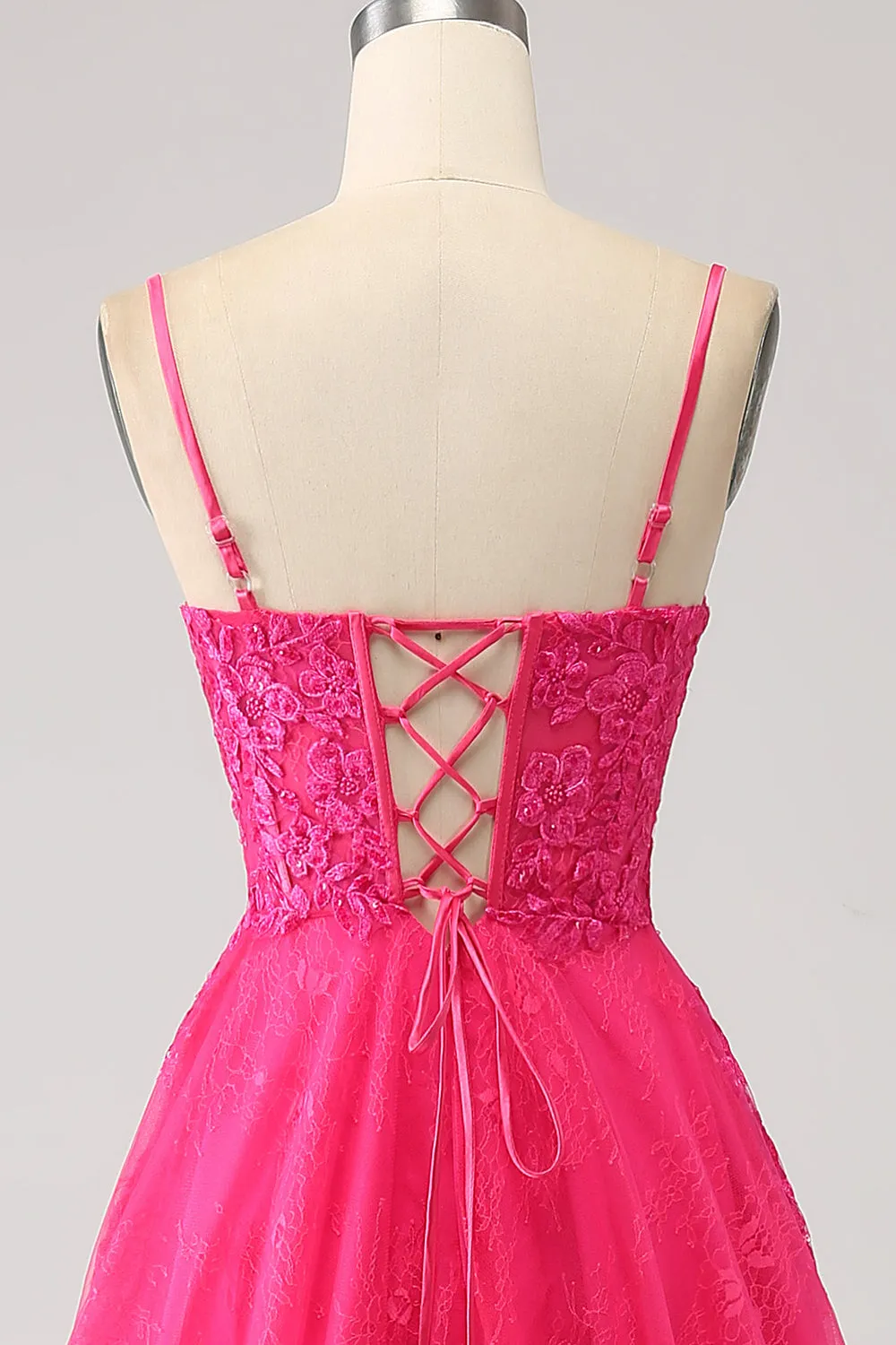 Fuchsia A-Line Corset Lace Long Prom Dress with Slit sold by Zapaka product image thumbnail 5