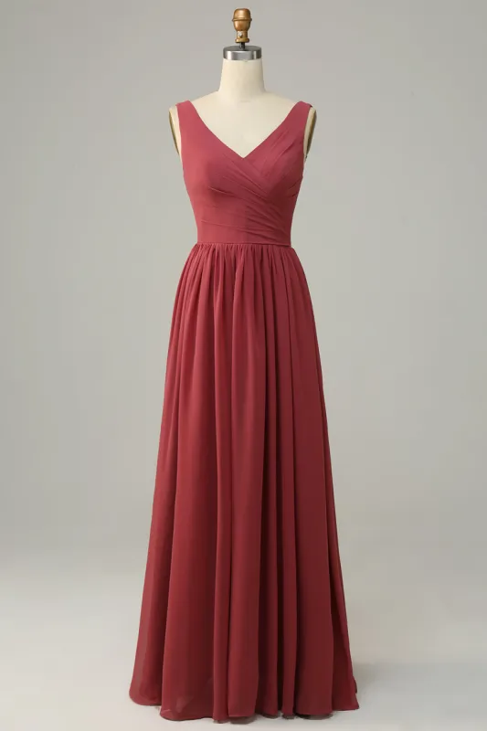 V Neck Open Back Desert Rose Bridesmaid Dress sold by Zapaka