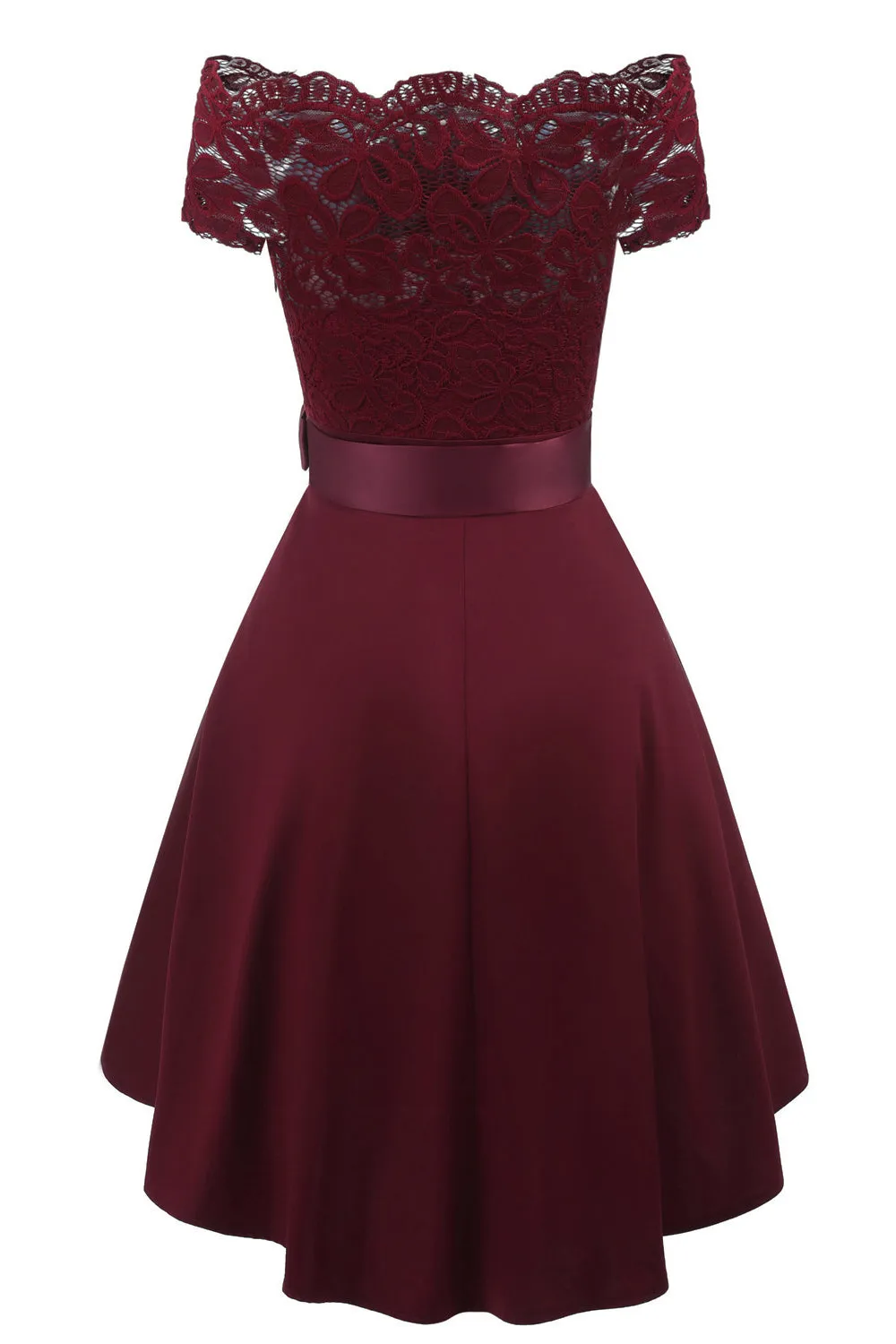 A Line Off the Shoulder Burgundy Lace Dress with Bowknot sold by Zapaka product image thumbnail 2