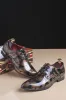 Brown Jacquard Men's Leather Party Shoes sold by Zapaka