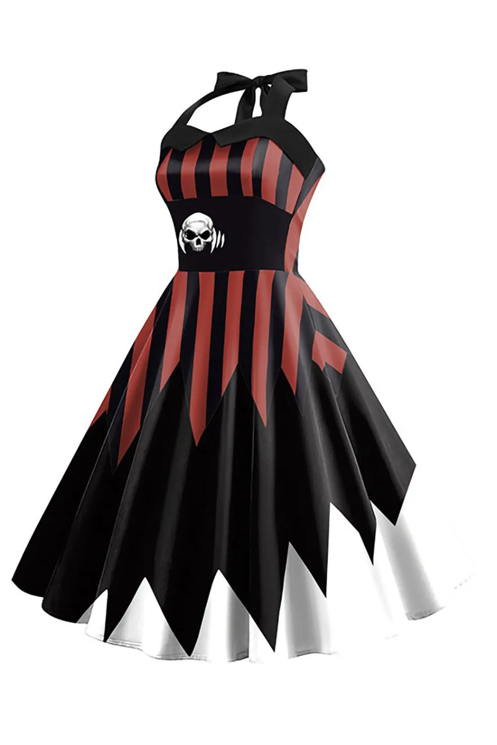 Halloween Skull Printed Halter Black Brown Vintage Dress sold by Zapaka product image thumbnail 3