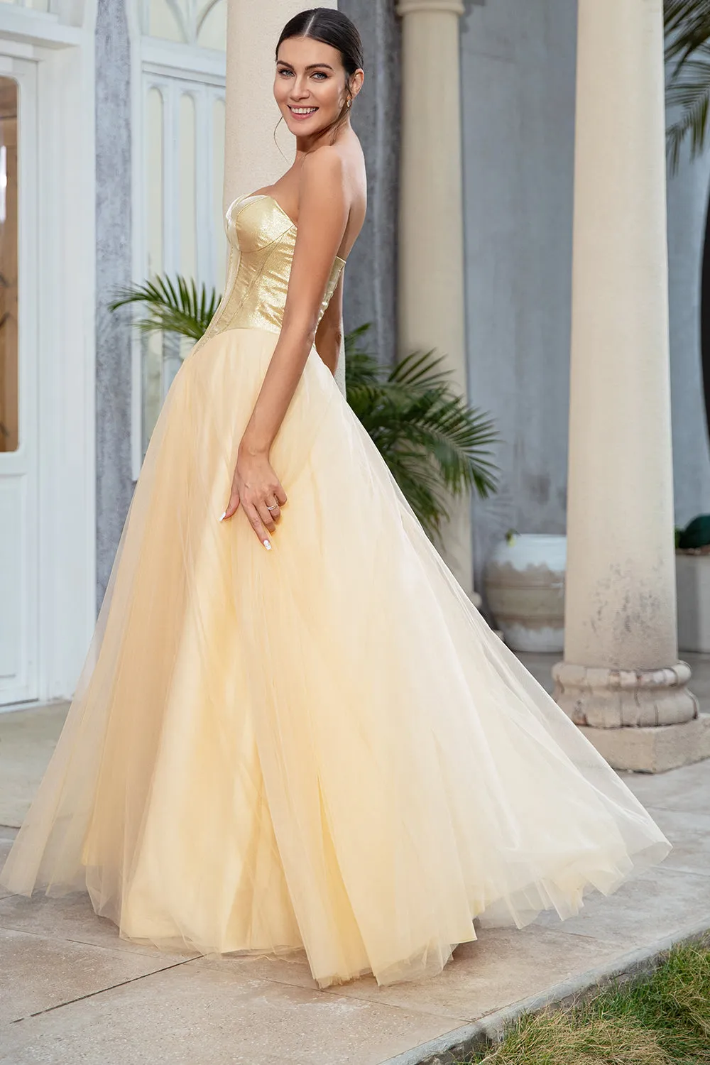 Princess A Line Sweetheart Golden Long Prom Dress sold by Zapaka product image thumbnail 4