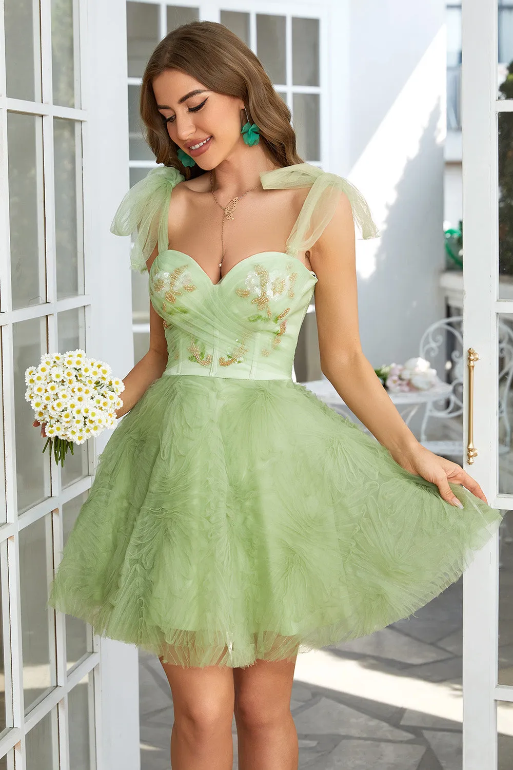 A Line Spaghetti Straps Green Short Homecoming Dress with Beading sold by Zapaka product image thumbnail 4