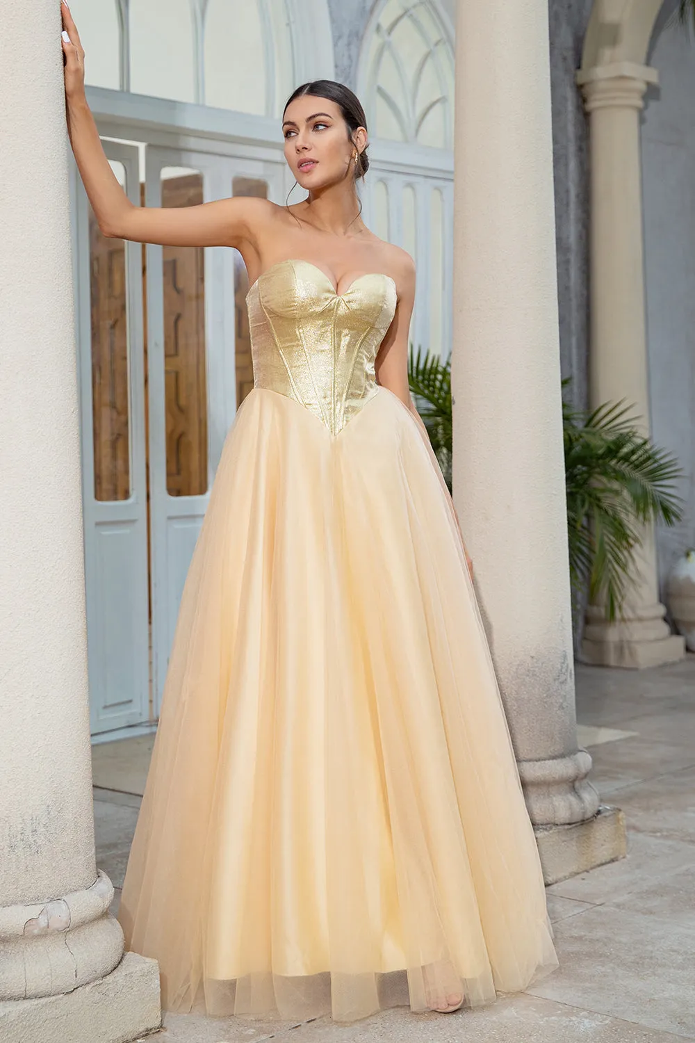 Princess A Line Sweetheart Golden Long Prom Dress sold by Zapaka