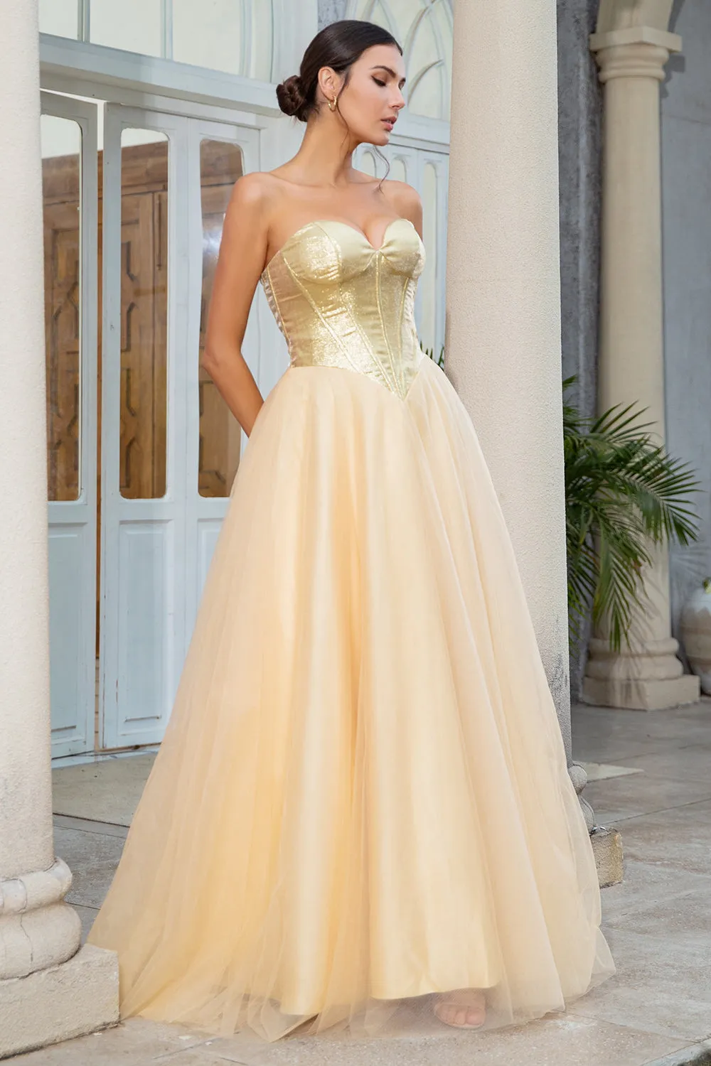 Princess A Line Sweetheart Golden Long Prom Dress sold by Zapaka product image thumbnail 5