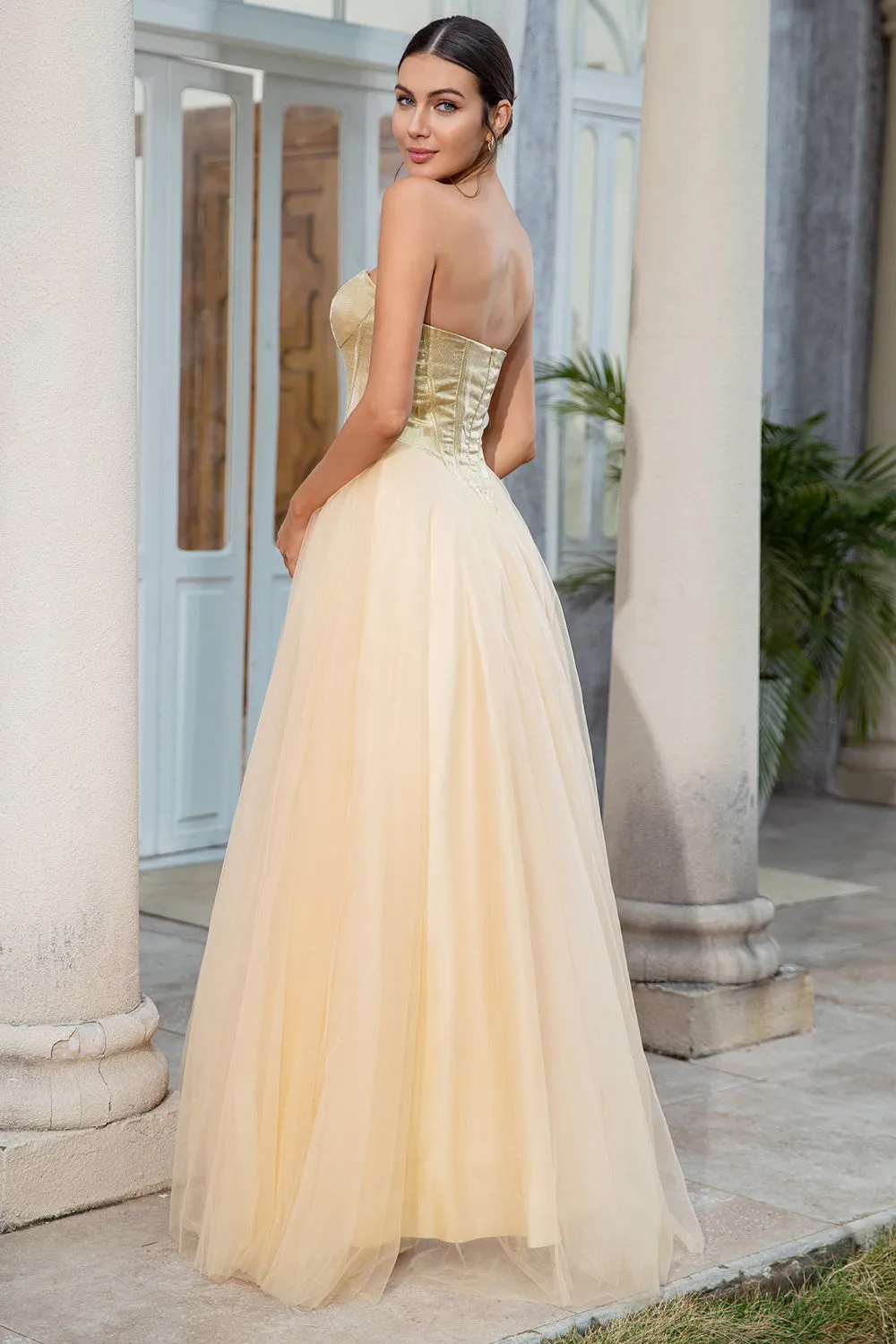 Princess A Line Sweetheart Golden Long Prom Dress sold by Zapaka product image thumbnail 2